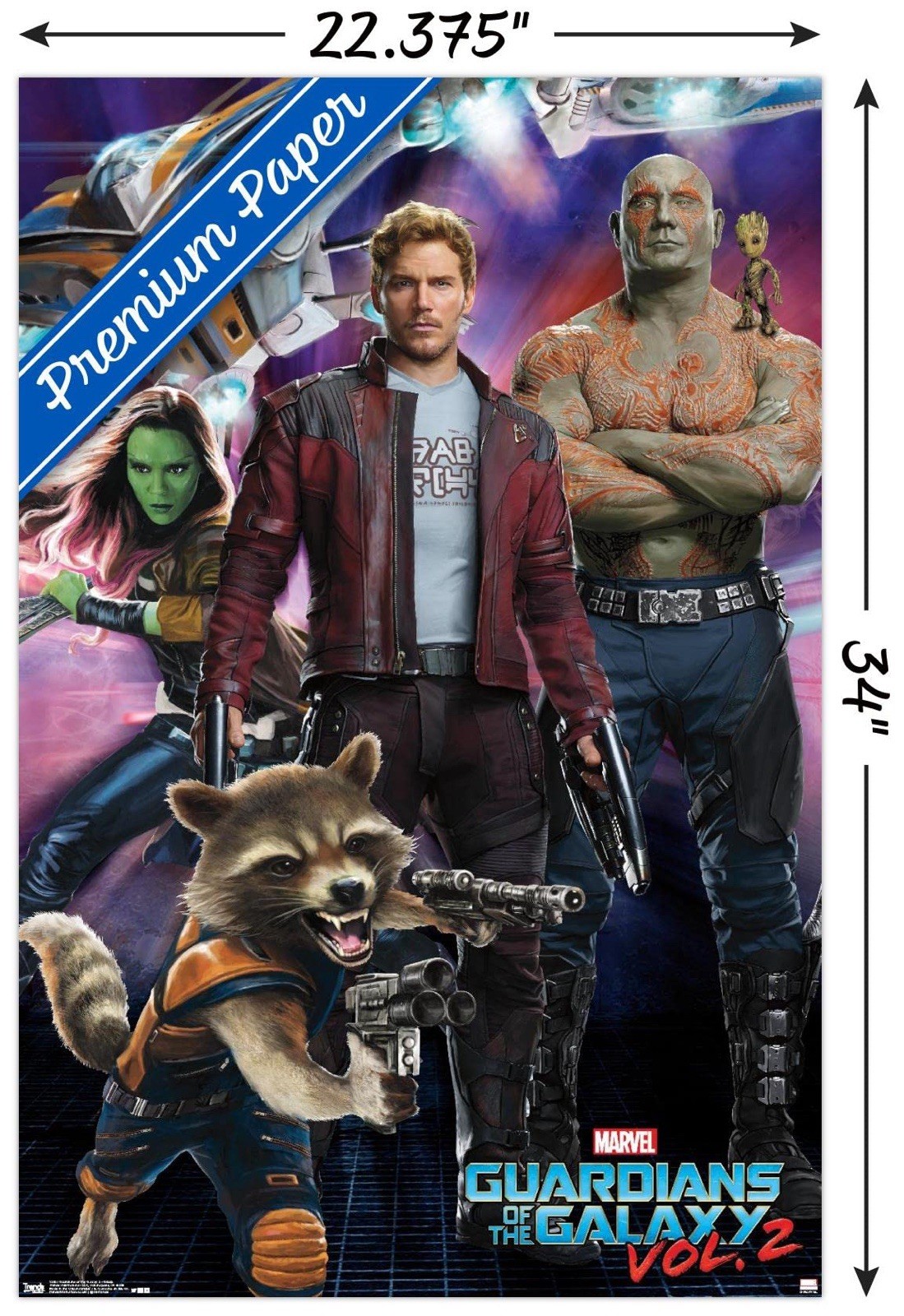 Guardians of the Galaxy Vol. 2 Movie Poster Reproduction 22.375 in x 34 in