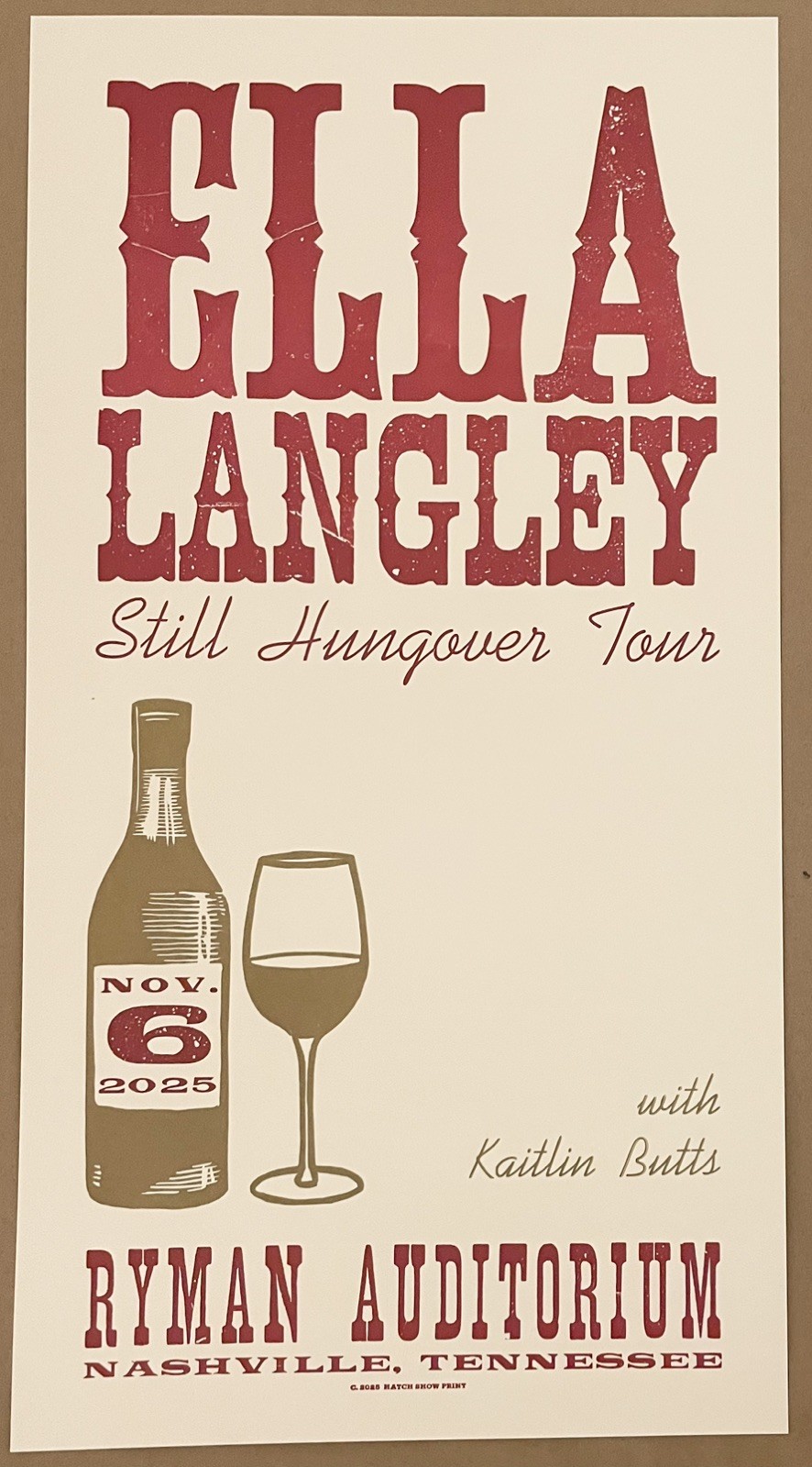 Ella Langley – Kaitlin Butts – Hatch Show Print – Ryman Auditorium – Poster