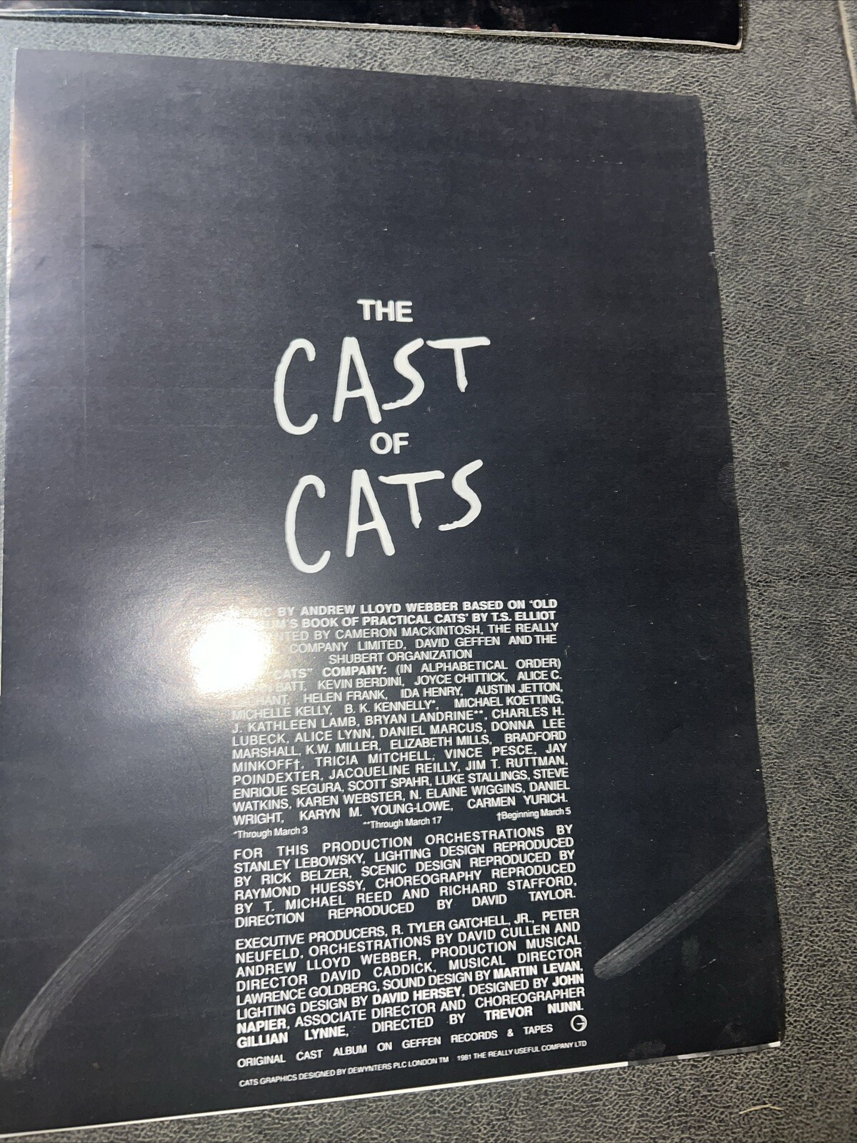 Cats The Musical Program 1981 Vintage w/ Cast Fold Out & Handout