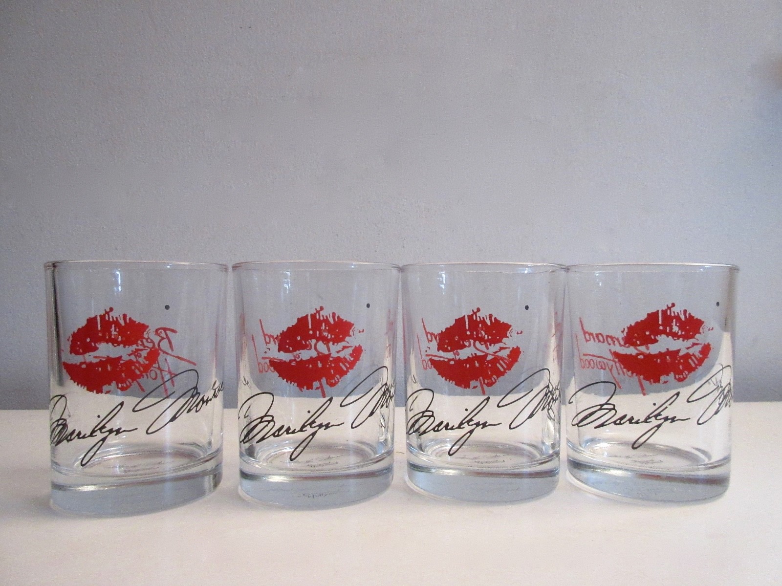 4) Bernard of Hollywood MARILYN MONROE “ONE LAST KISS” 4″ Rocks Bar Glasses