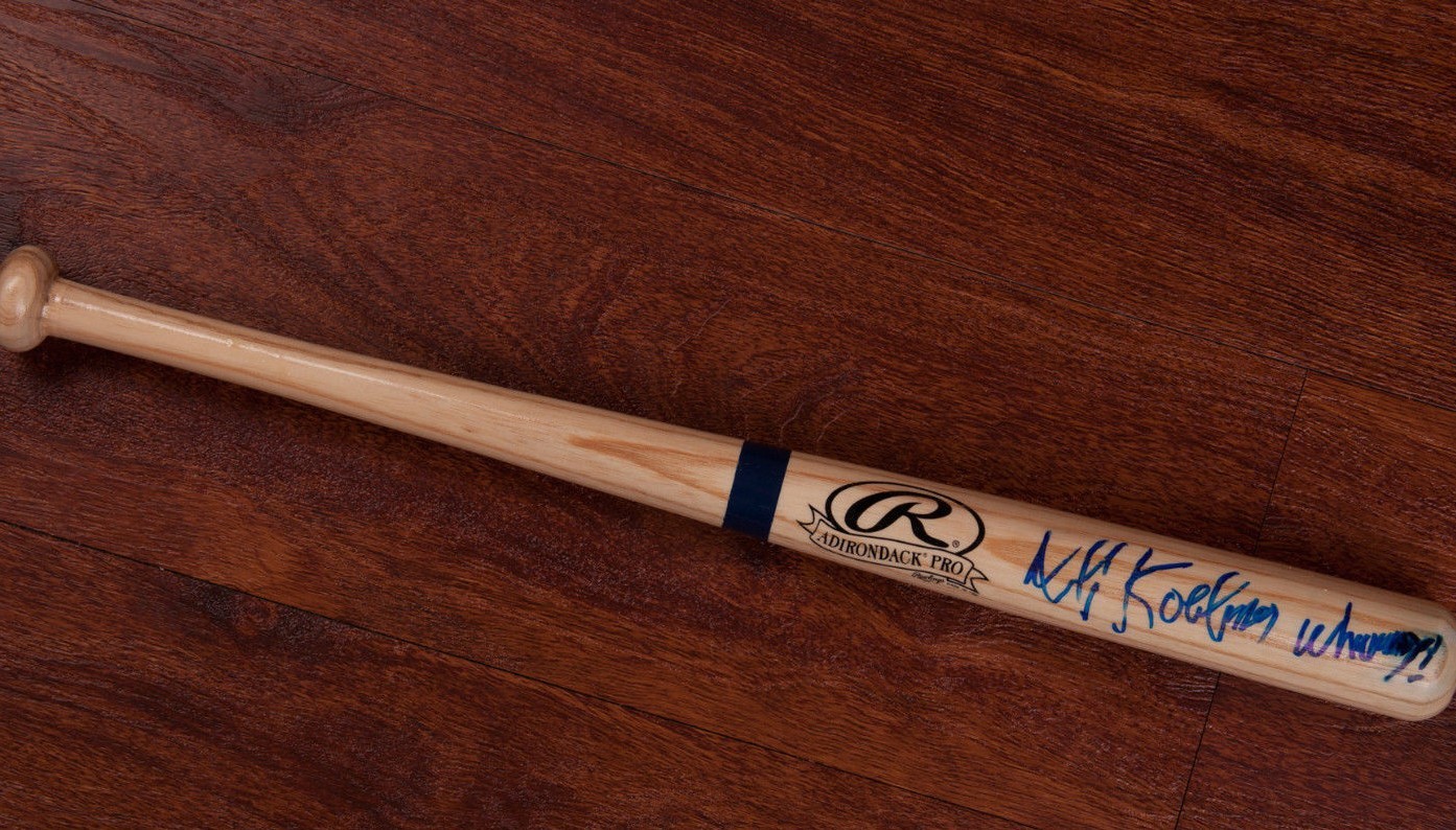GFA Champ Kind-Anchorman * DAVID KOECHNER * Signed Mini Baseball Bat PROOF COA