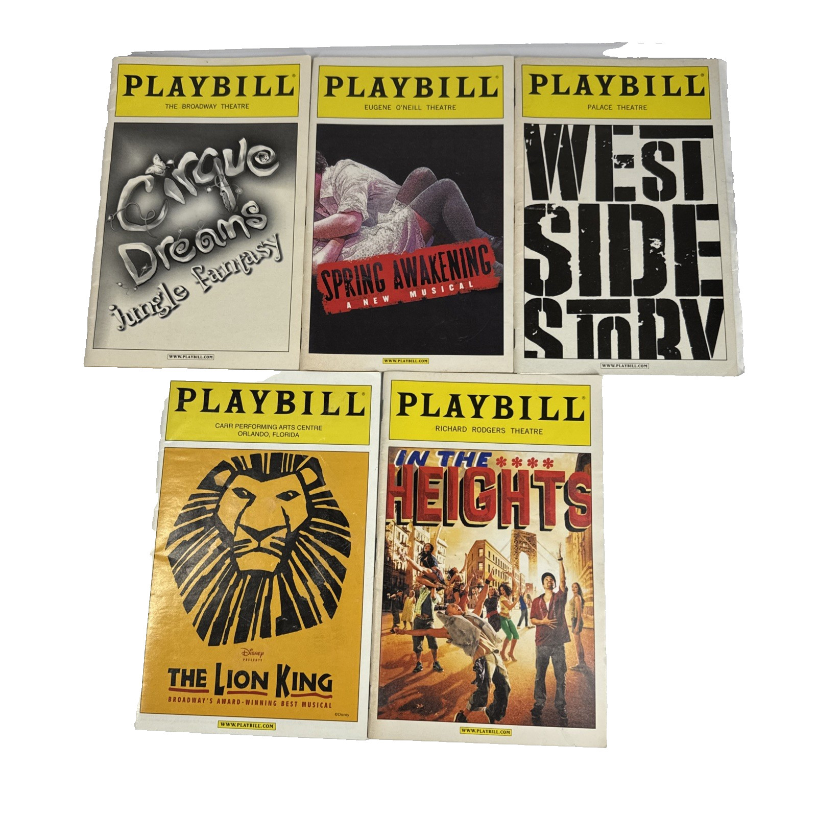 Lot of 5 Playbills Cirque Dreams Spring Awakening Westside Story Lion King +