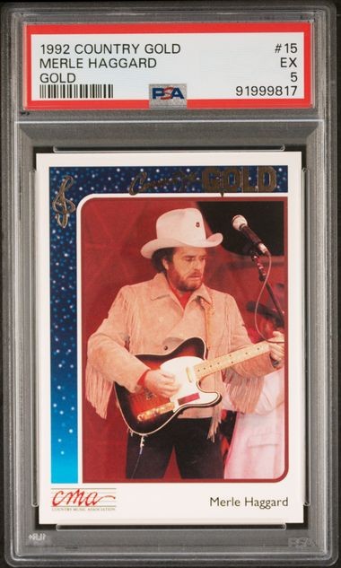 Merle Haggard Rookie 1992 CMA Sterling Country Gold #15 GOLD PARALLEL – PSA 5