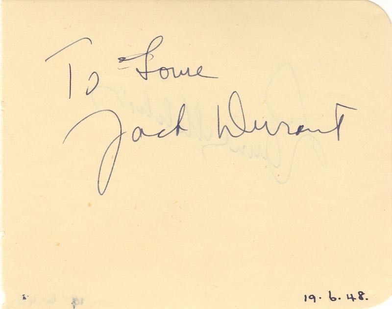 LAURITZ MELCHIOR – AUTOGRAPH CIRCA 1948 CO-SIGNED BY: JACK DURANT