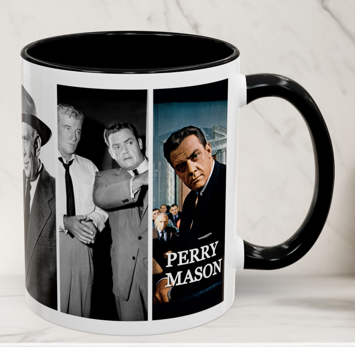 Perry Mason Show, Raymond Burr, Barbara Hale, Retro TV Shows, Ceramic 11 oz. Mug