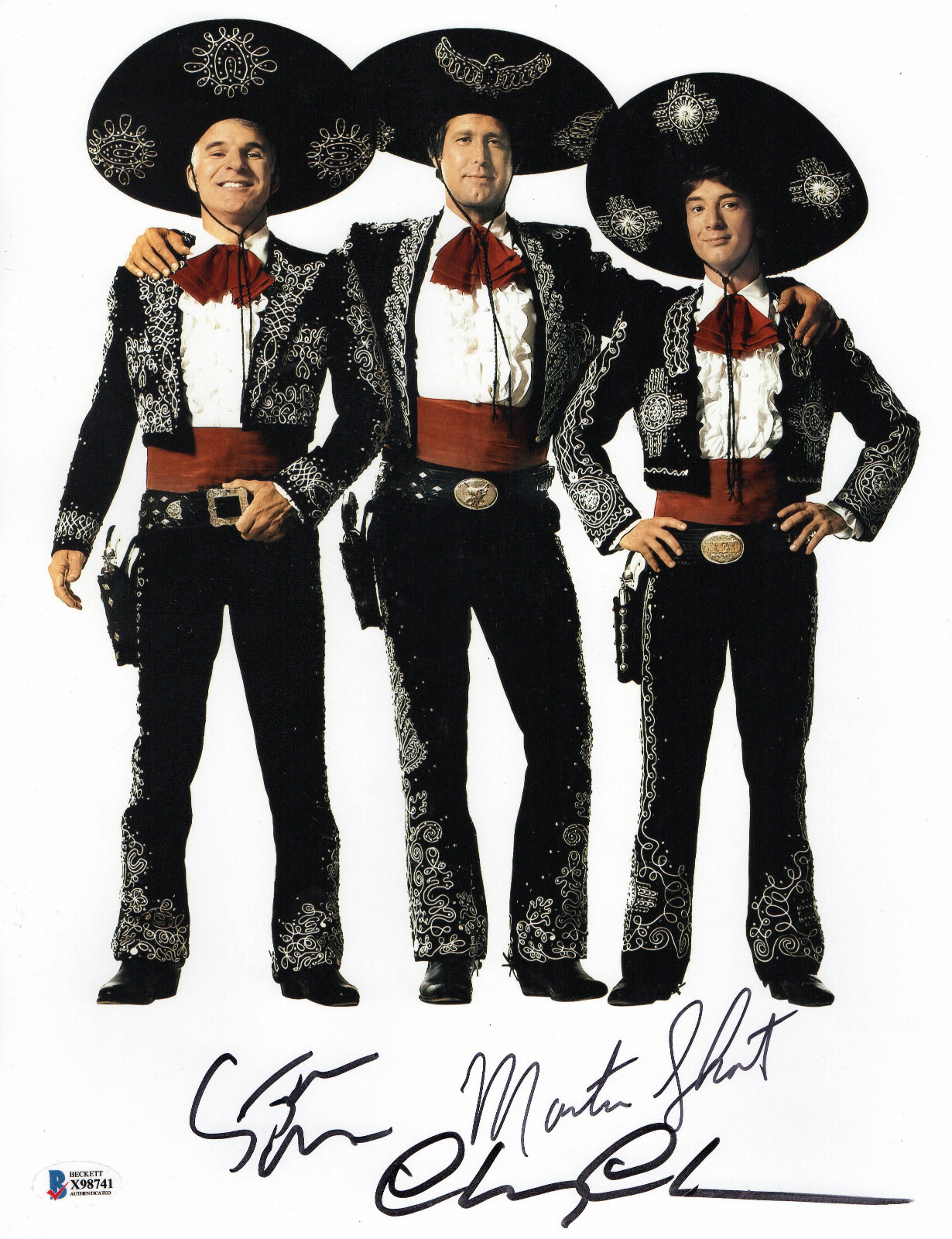 MARTIN SHORT STEVE MARTIN CHEVY CHASE SIGNED AUTO THREE AMIGOS 11X14 PHOTO BAS