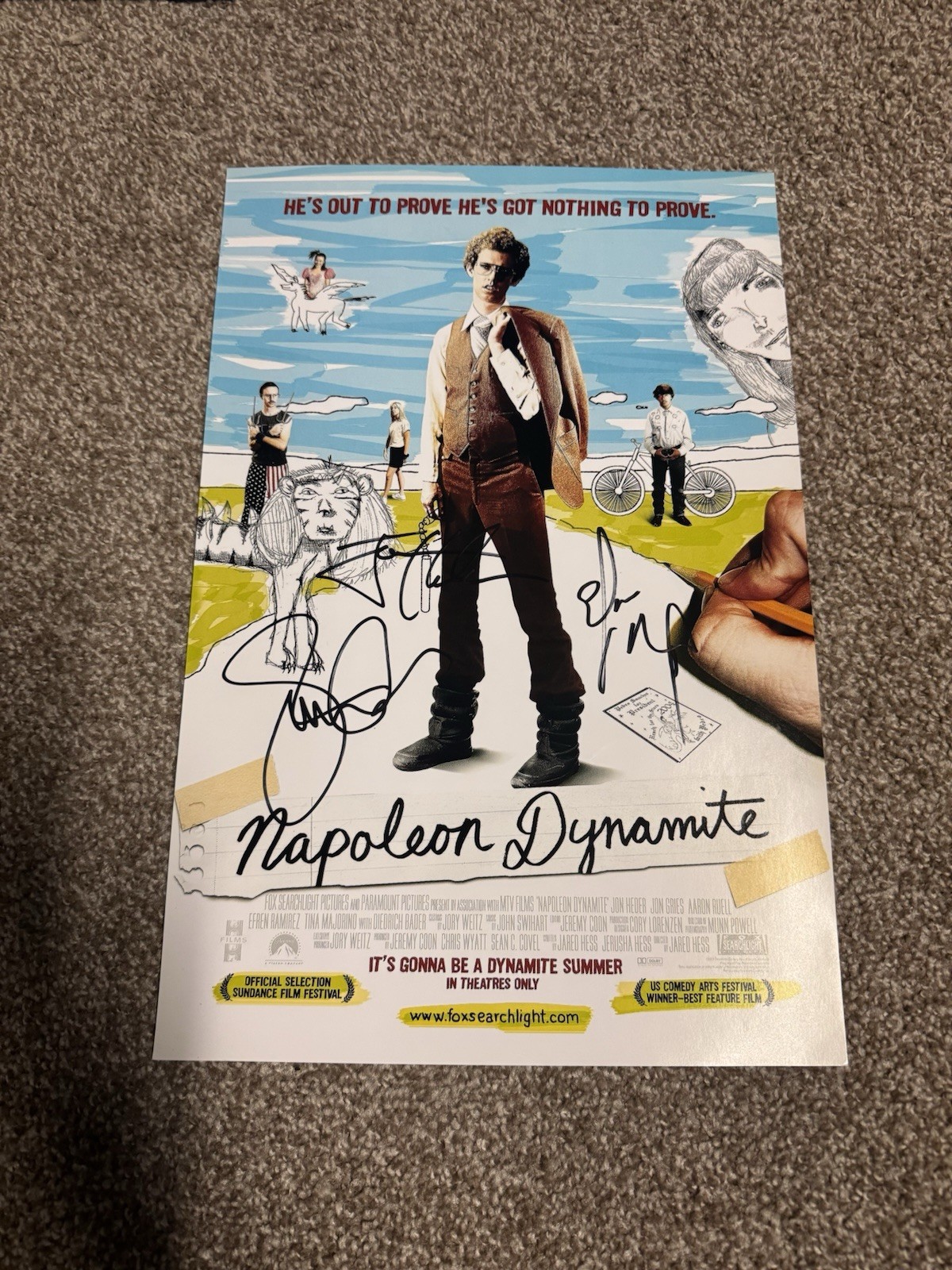 Jon Heder Jon Gries Efren Ramirez Autograph Signed Napoleon Dynamite 12×18 Photo