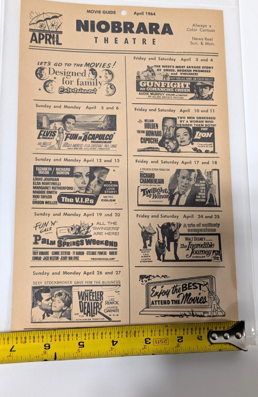 April 1964 Niobrara Nebraska Knox County Movie Guide Theatre-Elvis, Liz Taylor