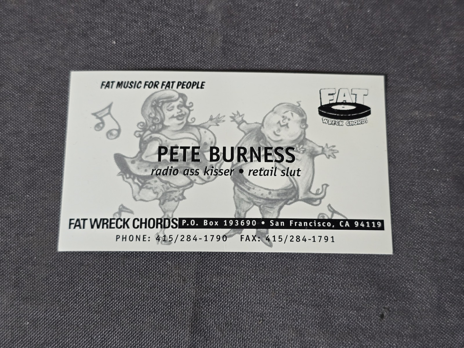 Original Fat Wreck Chords Pete Burness Business Card Retail Radio Punk Rock 1993