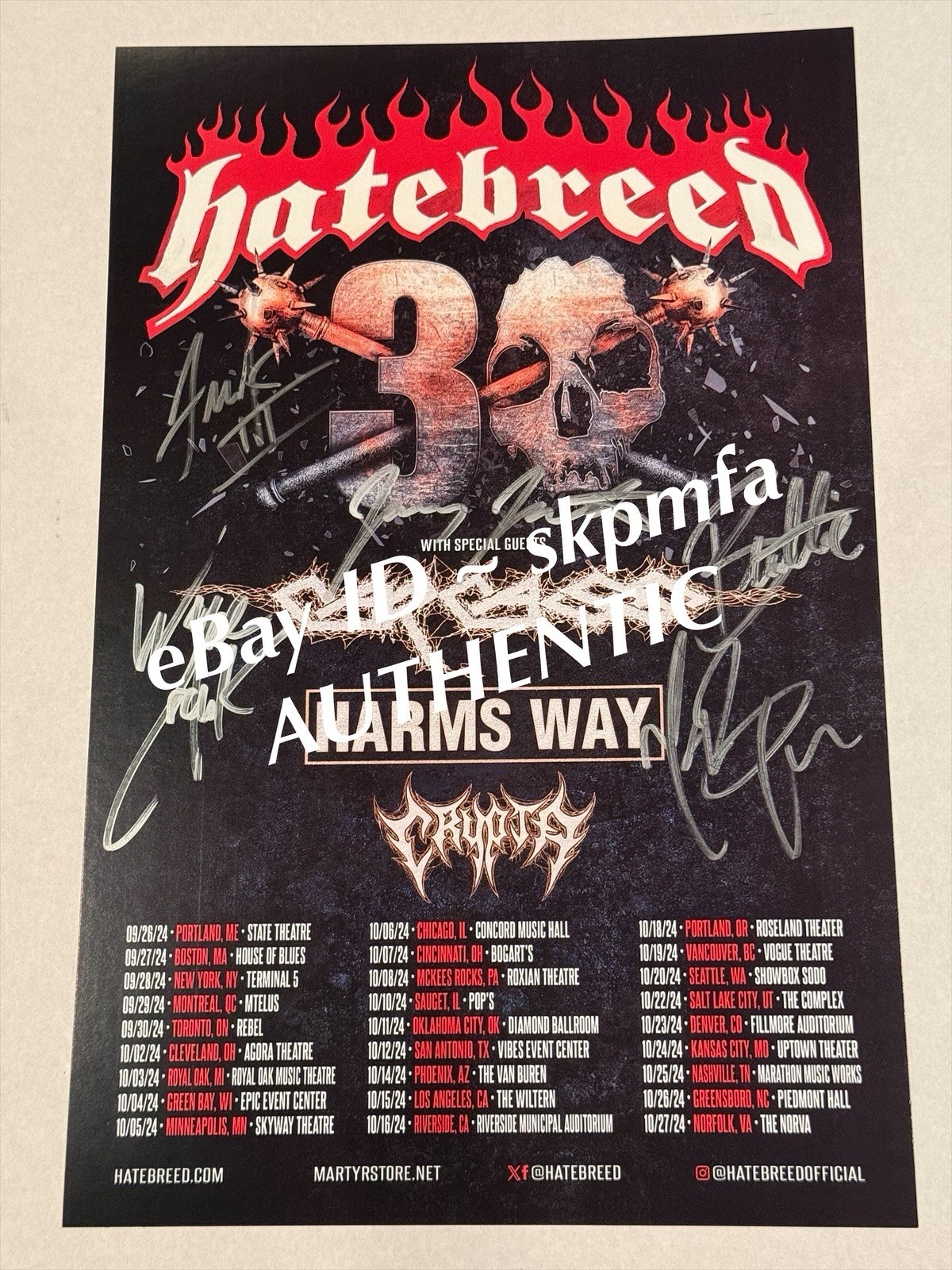 HATEBREED Framed Poster Band SIGNED 2024 Tour 11×17 💯 Official MERCH 🔥 🎤
