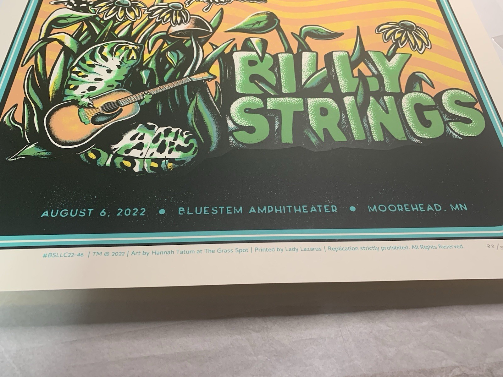 Billy Strings Poster Moorhead, MN 8/6/22 Grass Spot/Hannah Tatum RARE # 33 🔥