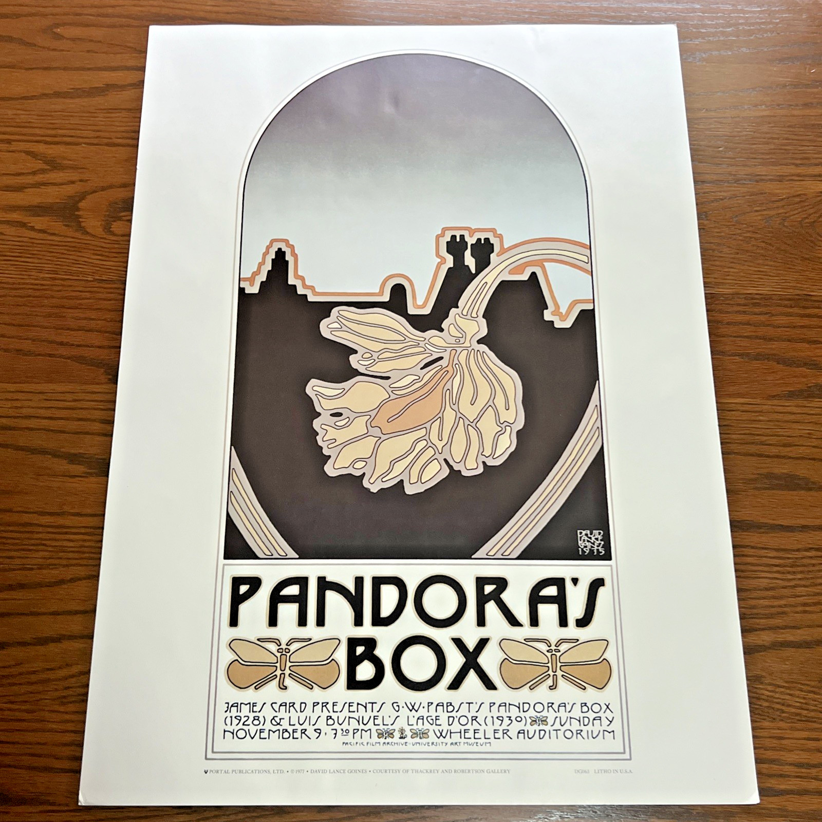 Vintage 1977 Pandora’s Box David Lance Goines Poster 20″x28″ Film Litho USA