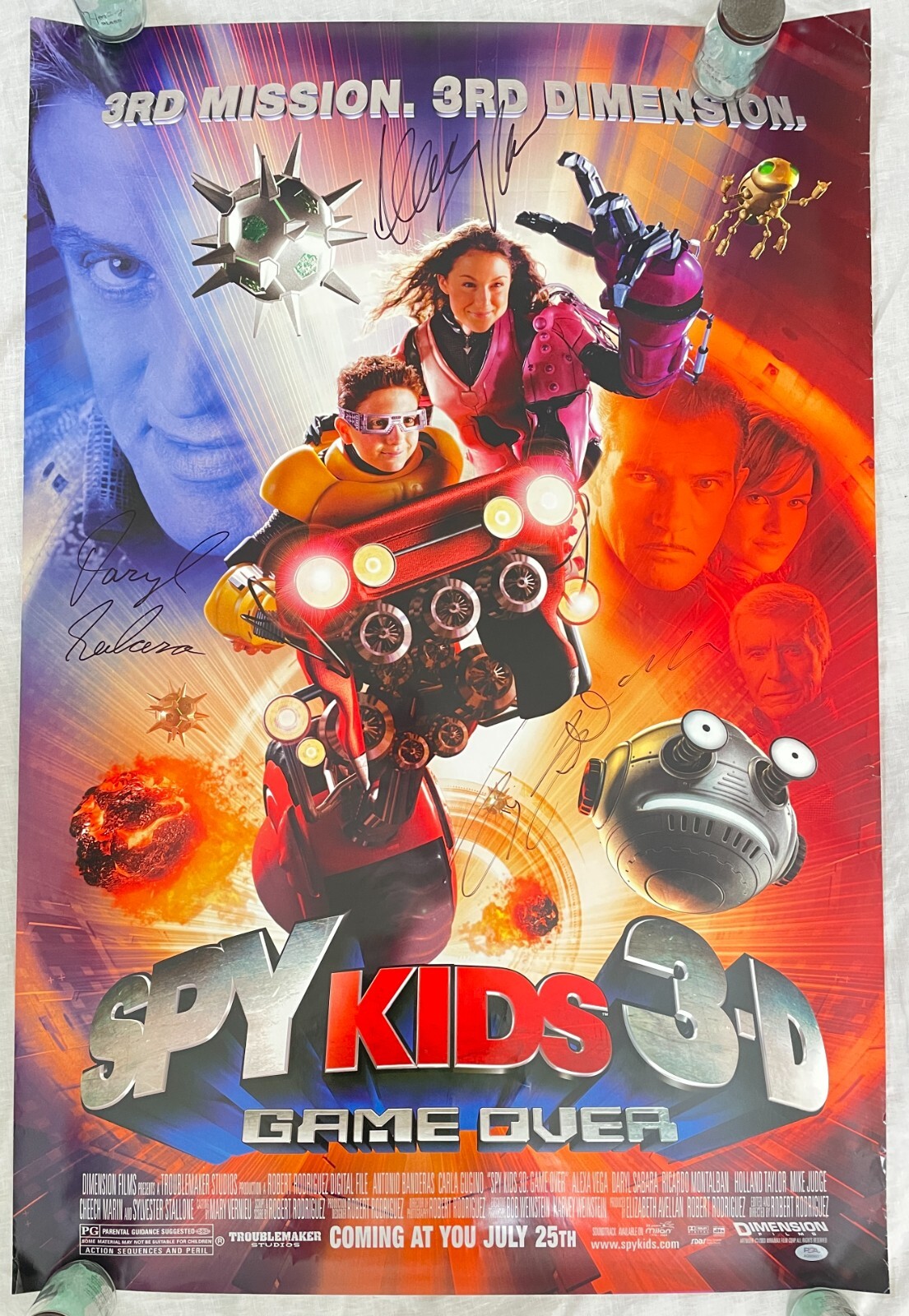 Spy Kids 3D Cast Signed 27×40 Poster PSA/DNA Sylvester Sly Stallone Alexa Vega