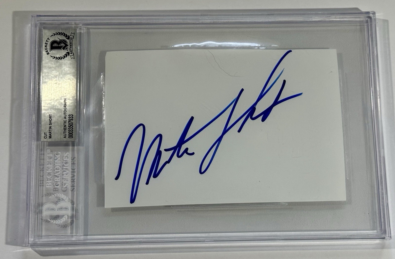 Martin Short signed cut Index Card actor comedian SNL Beckett coa slab