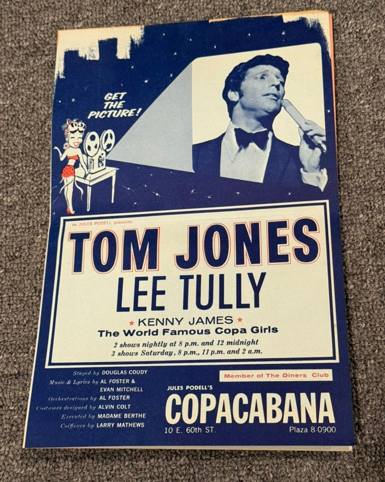 Tom Jones Copacabana Flyer Promo Program Jules Podell Mailer NYC Vintage