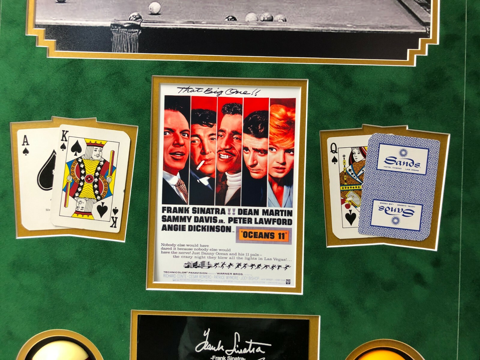 Rat Pack “Oceans 11” Billiards Pool Collage w/ Facs Autographs Signed Photo Room