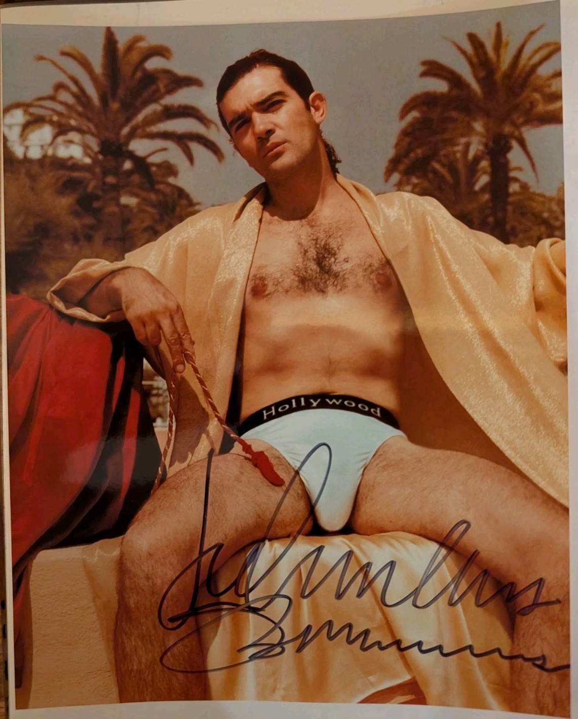 ANTONIO BANDERAS HAND SIGNED 8×10 PHOTO IN BATHING SUIT -FULL SIGNATURE COA
