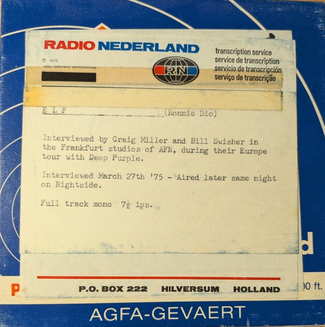 RONNIE JAMES DIO INTERVIEW (UNCUT), RADIO NEDERLAND, ELF, RECORDED 03/27/1975!
