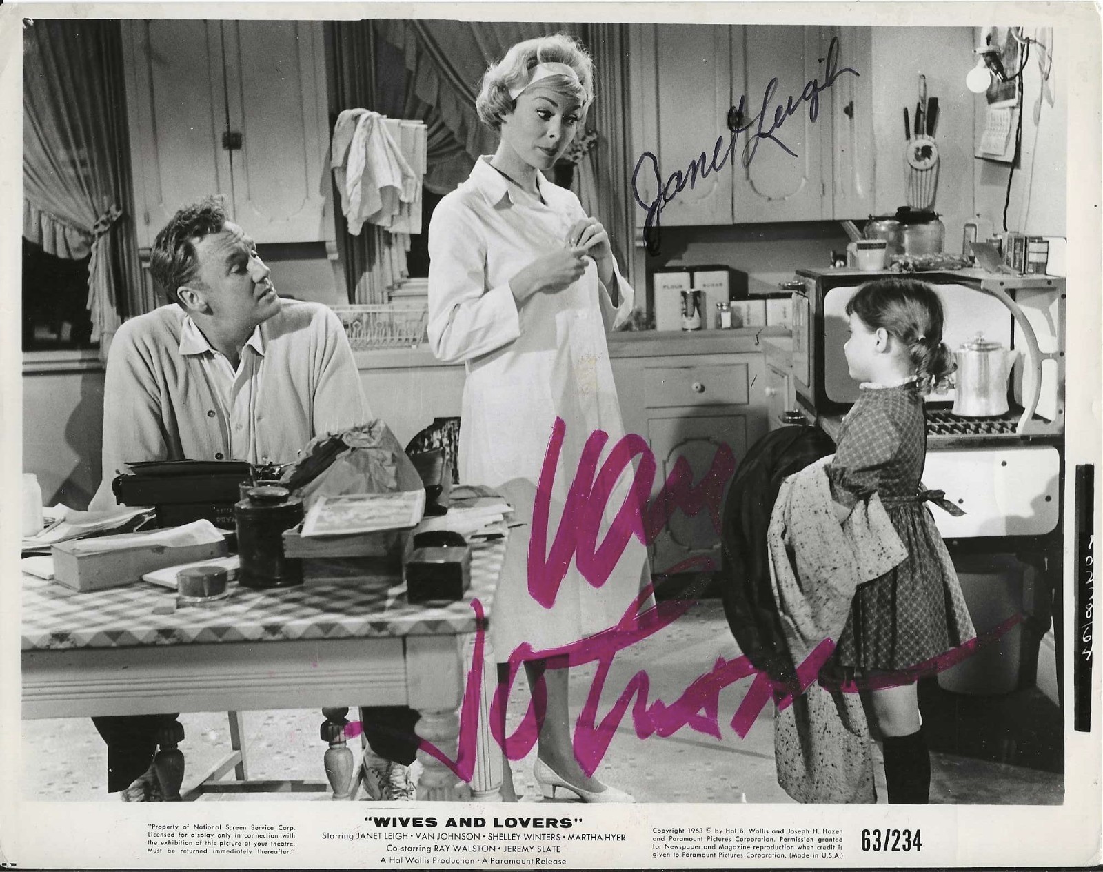 CAST SIGNED RARE VINTAGE PHOTO JANET LEIGH & VAN JOHNSON-“WIVES & LOVES” 1963