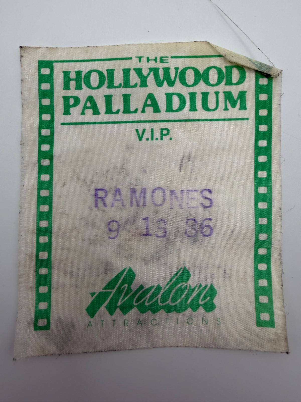 Vintage Ramones VIP Backstage Cloth Pass Hollywood Palladium Sept 13, 1986