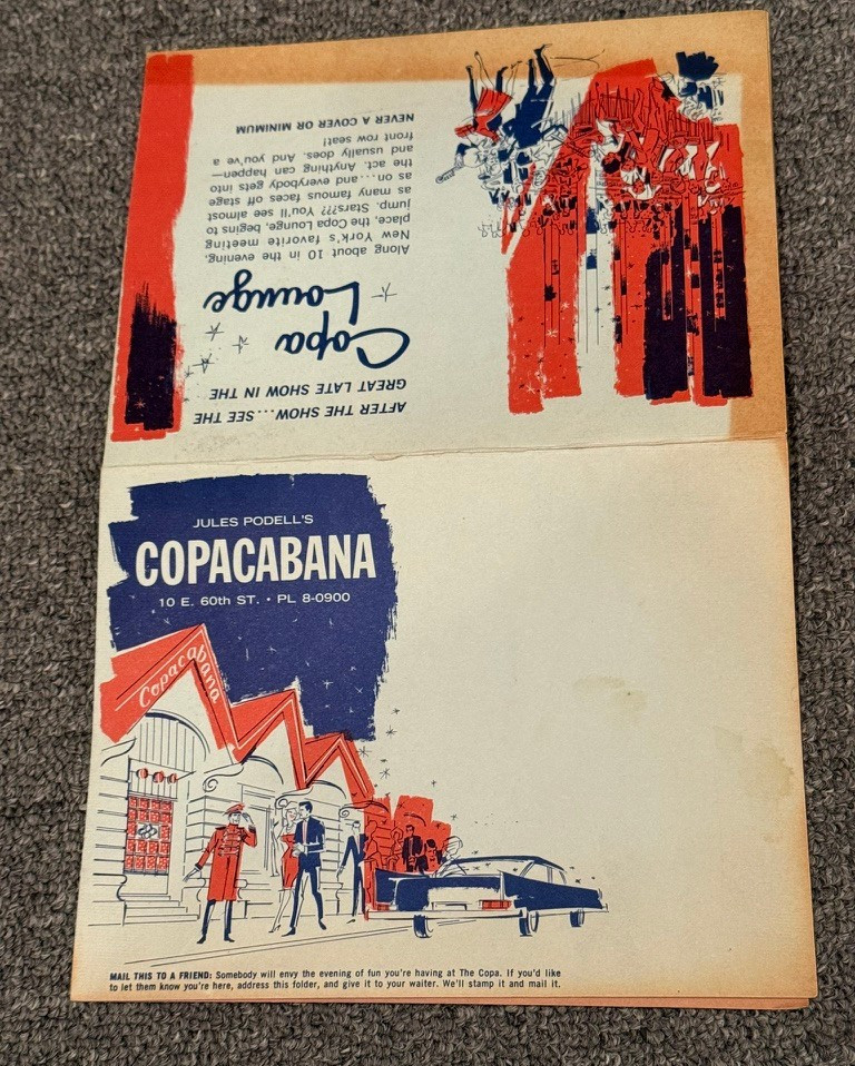 Tom Jones Copacabana Flyer Promo Program Jules Podell Mailer NYC Vintage