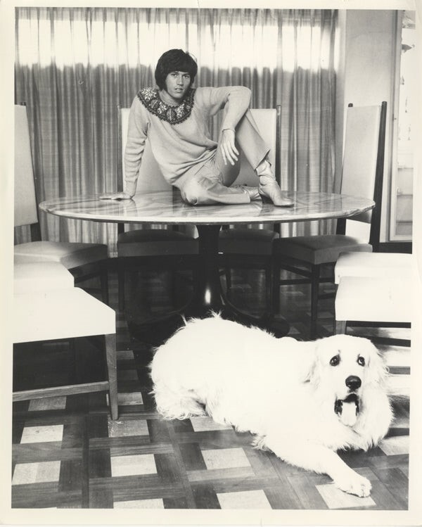 The Bee Gees Barry Gibb funky 1970’s Photo Shoot with dog Original Stamped Photo