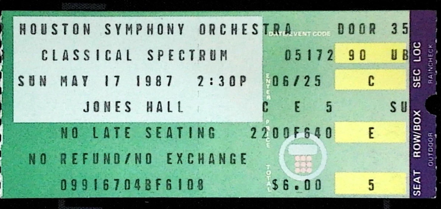Houston Symphony Orchestra Classical Spectrum Concert Ticket Stub 11/17/1981