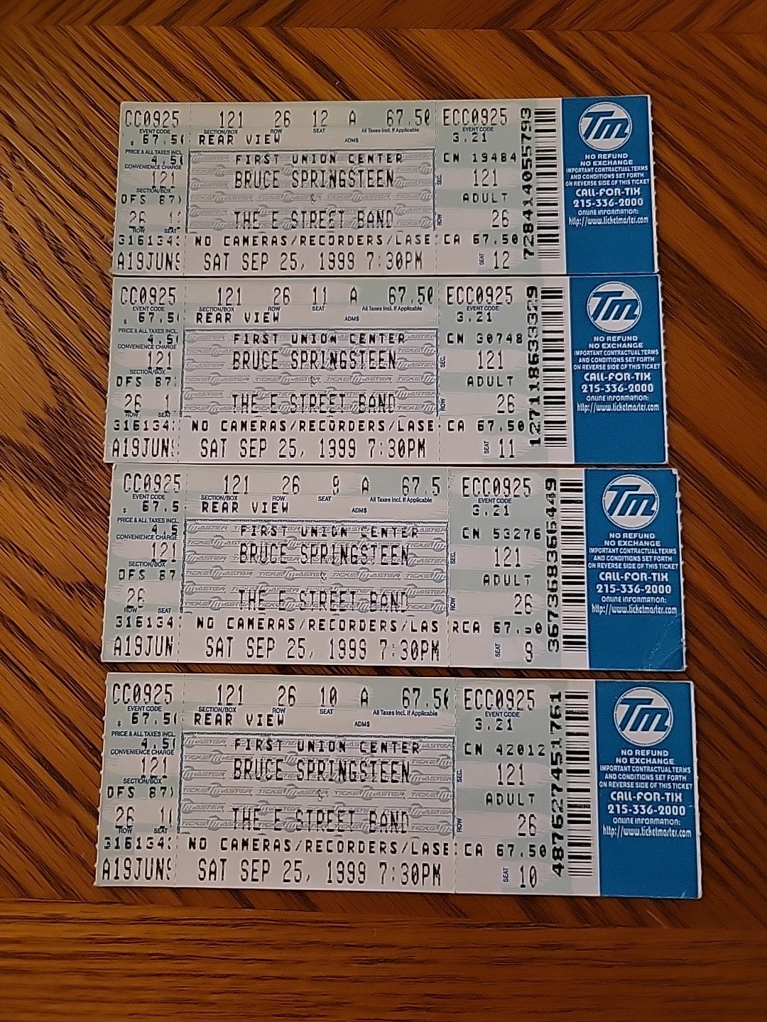 1999 Bruce Springsteen Concert Ticket Stubs X4 Lot The E Street Band Sept 25 SC