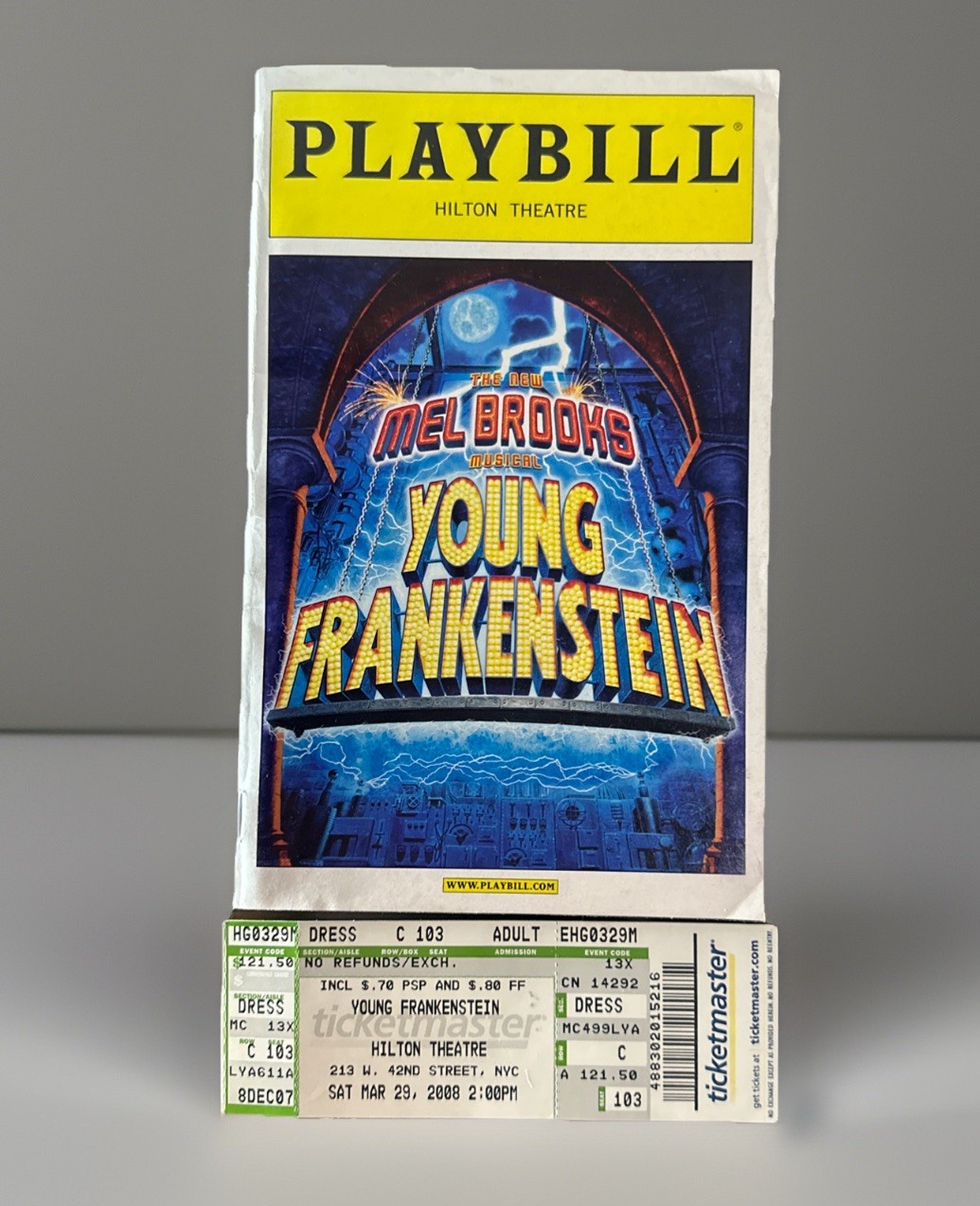YOUNG FRANKENSTEIN NYC Broadway Playbill MEL BROOKS, With Orch Ticket March 2008