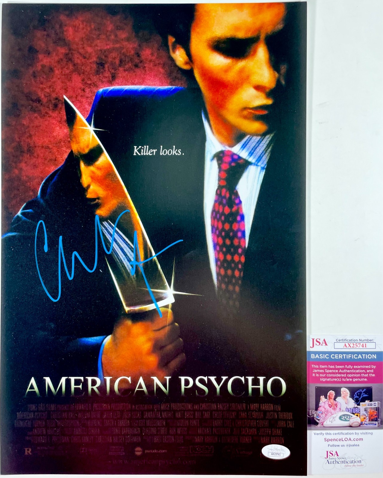 Christian Bale Signed American Psycho 11×17 Movie Poster Autograph JSA COA