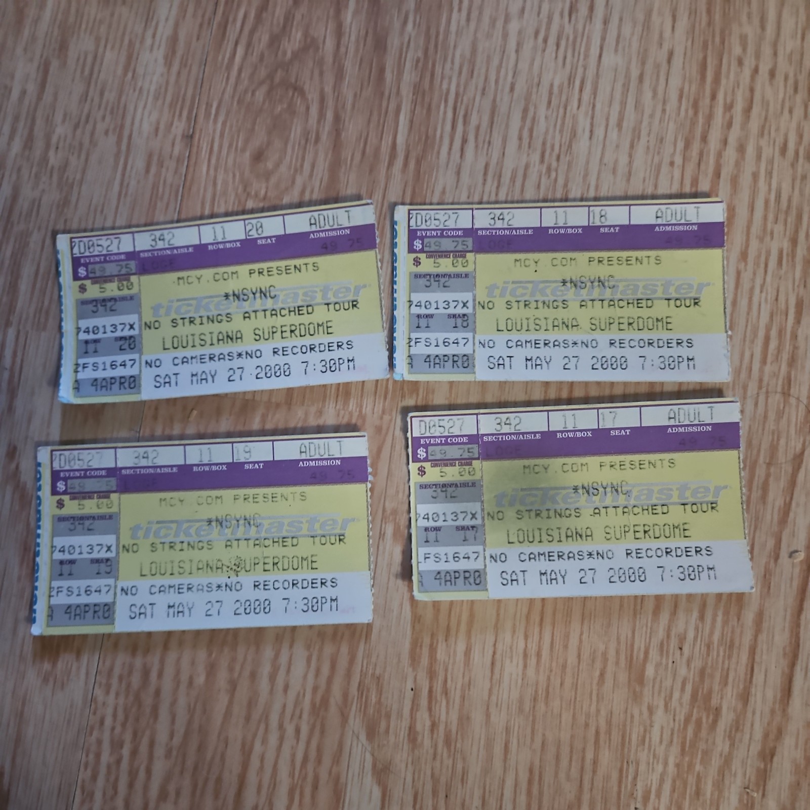 4 Used Vintage Nsync 2000 no strings attached Concert Ticket Stubs