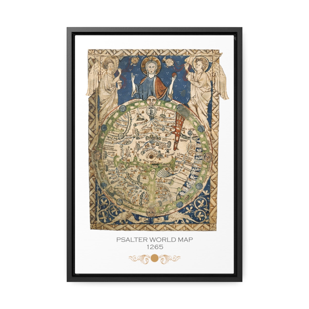 PSalter World Map 1265 Flat Earth White Gallery Canvas Wraps, Vertical Frame