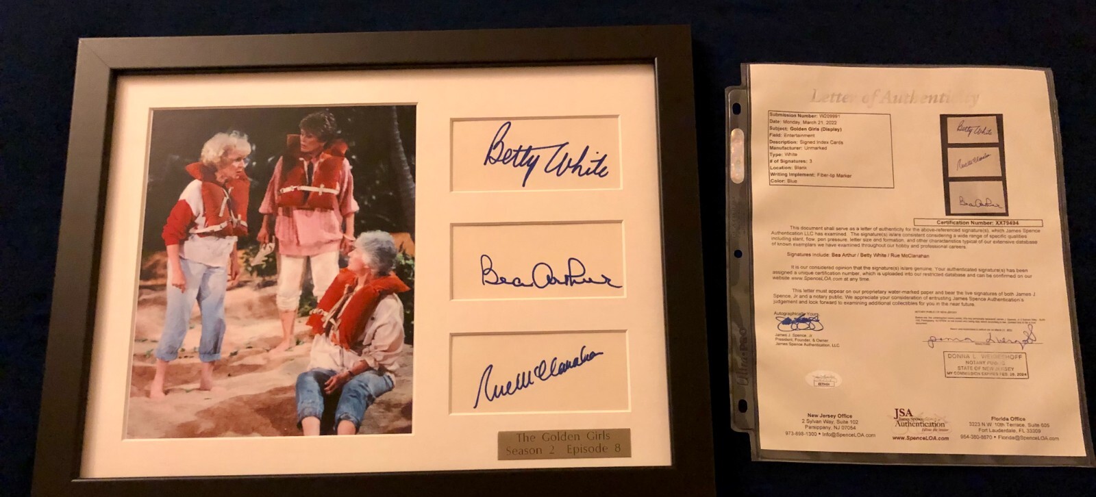 3 “The Golden girls” cast JSA LOA Signed Professionally Framed Display
