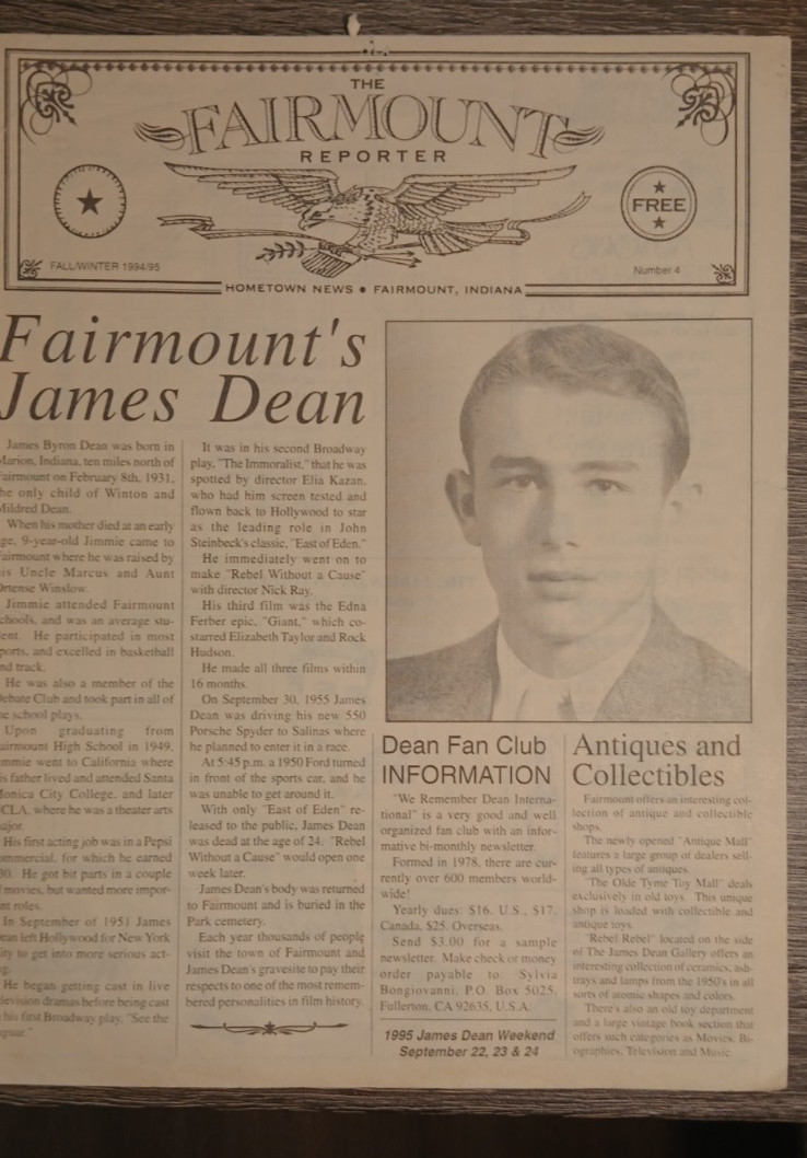 🔥Vintage 1995 James Dean Headstone Rubbing + Fairmount IN Guide Booklet