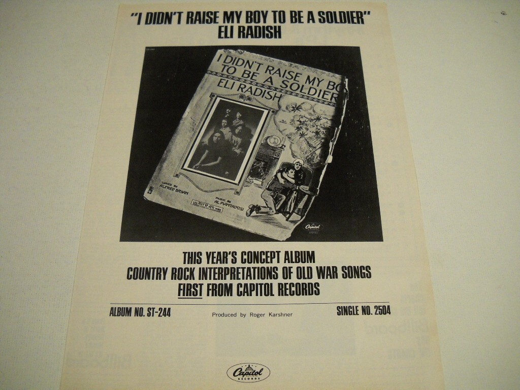 ELI RADISH I Didn’t Raise My Boy To Be A Soldier original 1969 Promo Poster Ad