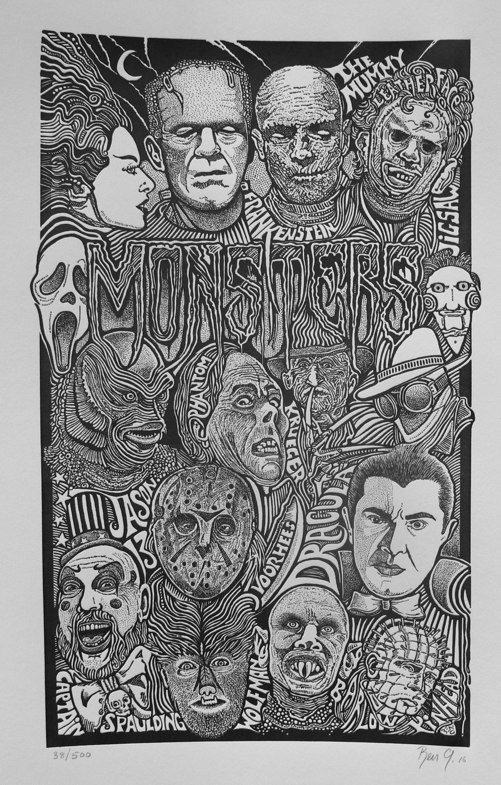 HORROR MOVIE FILM MONSTER VILLAINS Hand Signed Letterpress Dracula Frankenstein