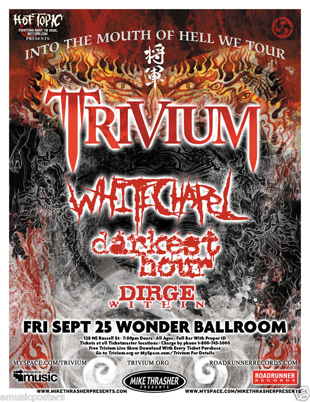 TRIVIUM / WHITECHAPEL “INTO THE MOUTH OF HELL WE TOUR” 2009 CONCERT POSTER