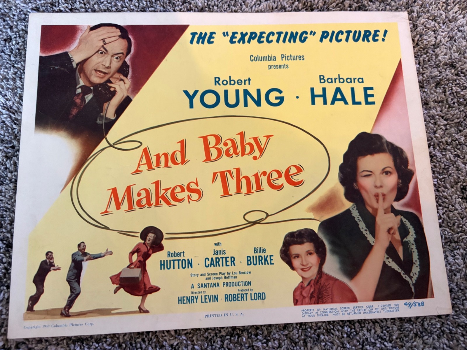 Vintage Movie Title Card “And Baby Makes Three” 1949 Robert Young Barbara Hale
