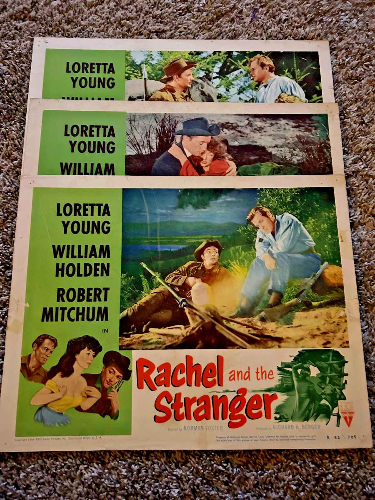 Vintage Movie Lobby Cards (3) “Rachel and the Stranger” R53 Loretta Young