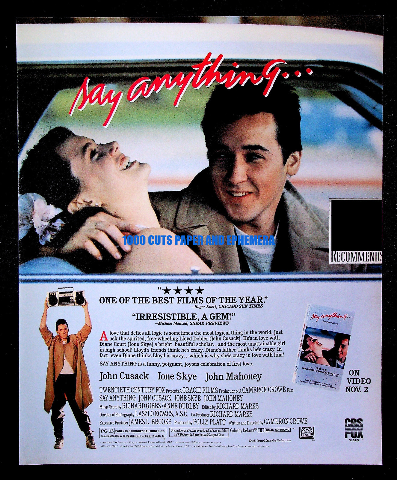 Say Anything… CBS Fox 1989 Trade Print Magazine Ad Poster ADVERT