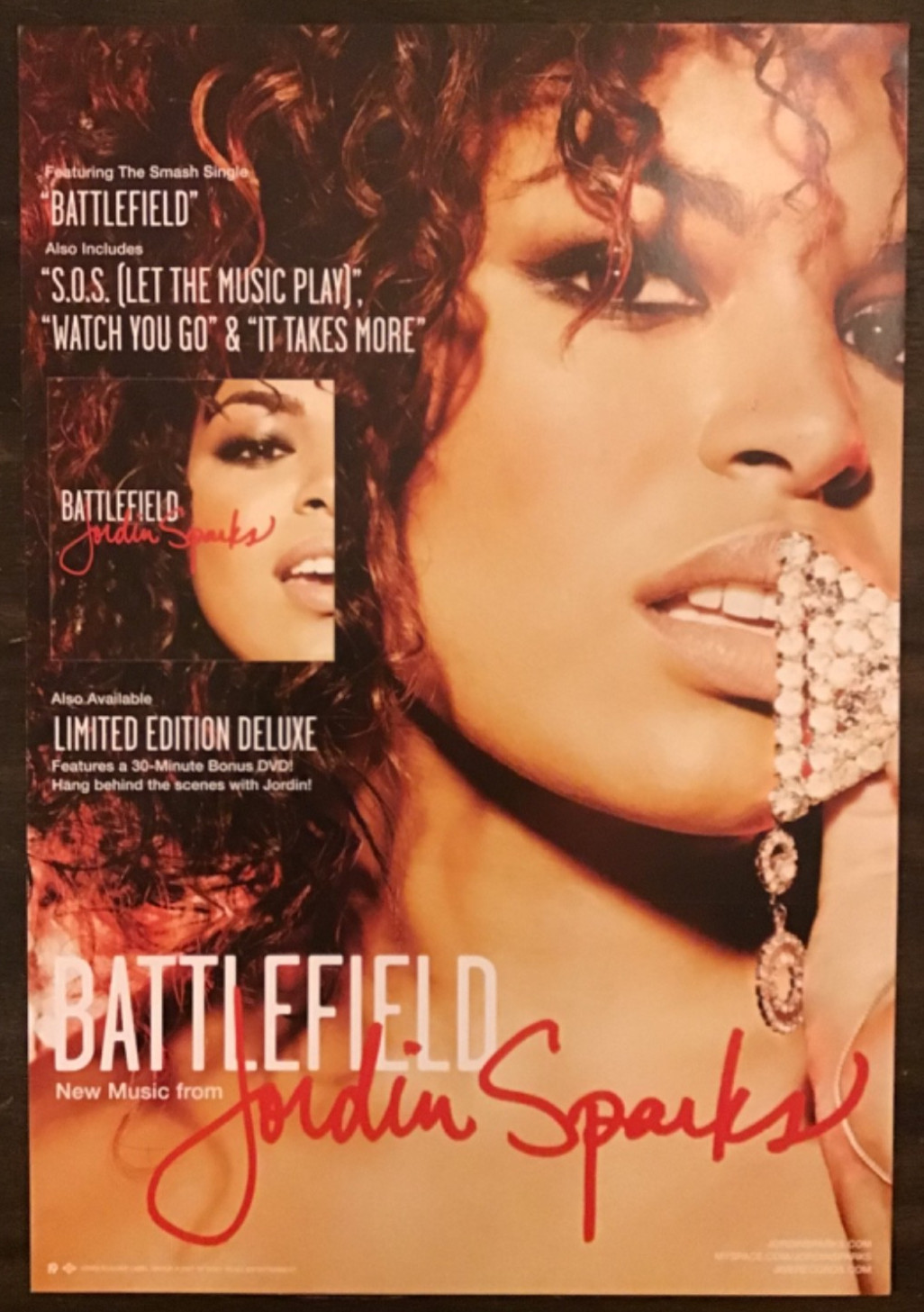 Jordin Sparks Battlefield 12 x 18 inch double sided perforated promo poster 2009