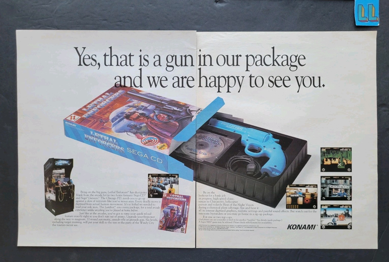 Lethal Enforcers Sega Genesis Video Game Promo 2 Page Print Advertisement 1993
