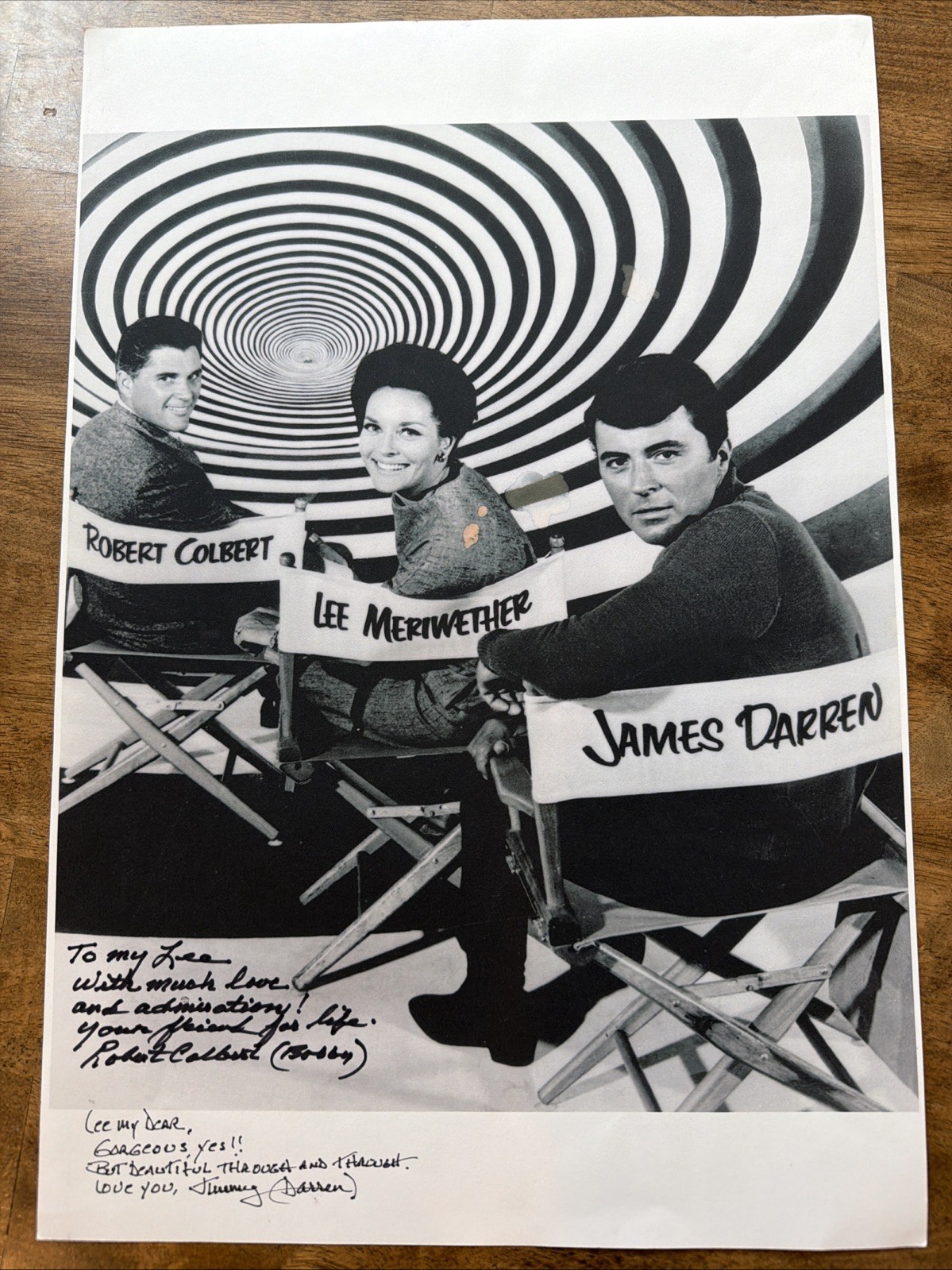 The Time Tunnel signed photo to Lee Meriwether from James Darren Robert Colbert