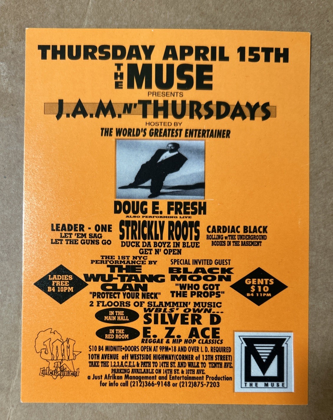 1993 Original WU-TANG CLAN 1st ever NYC Concert Show Flyer Hip Hop Doug E. Fresh