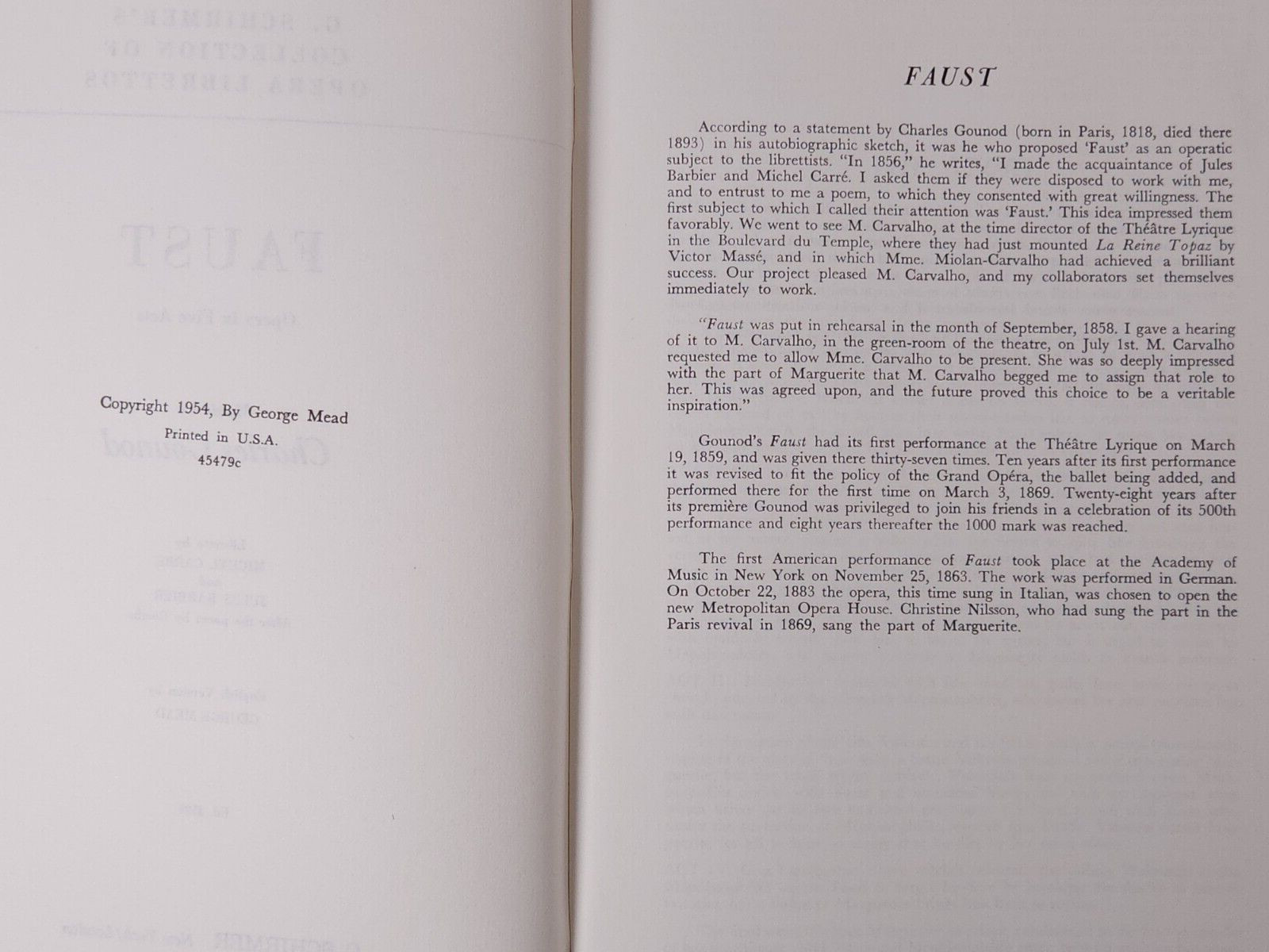 1954 Faust Libretto Goethe Metropolitan Opera English German