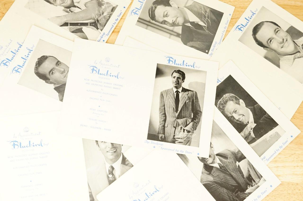 Vintage 12PC Paper Lot Movie Stars Bluebird Stockings MGM Advertising Cards
