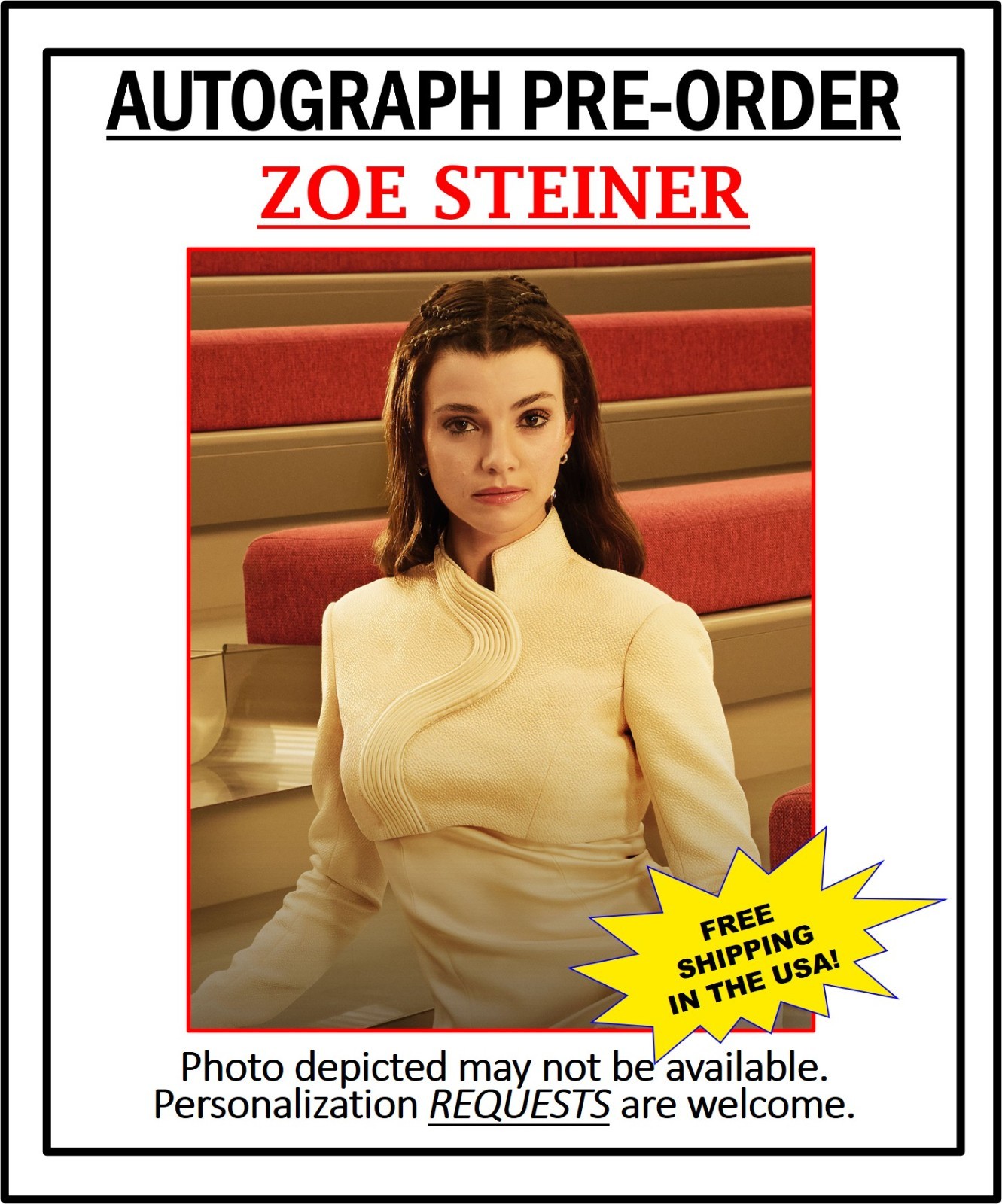 PRE-ORDER STAR TREK Autograph! ZOE STEINER 8×10 SIGNED to YOU!
