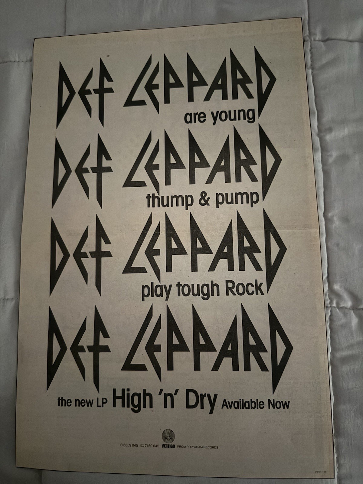 Def Leppard High ‘N’ Dry Original Promo Poster