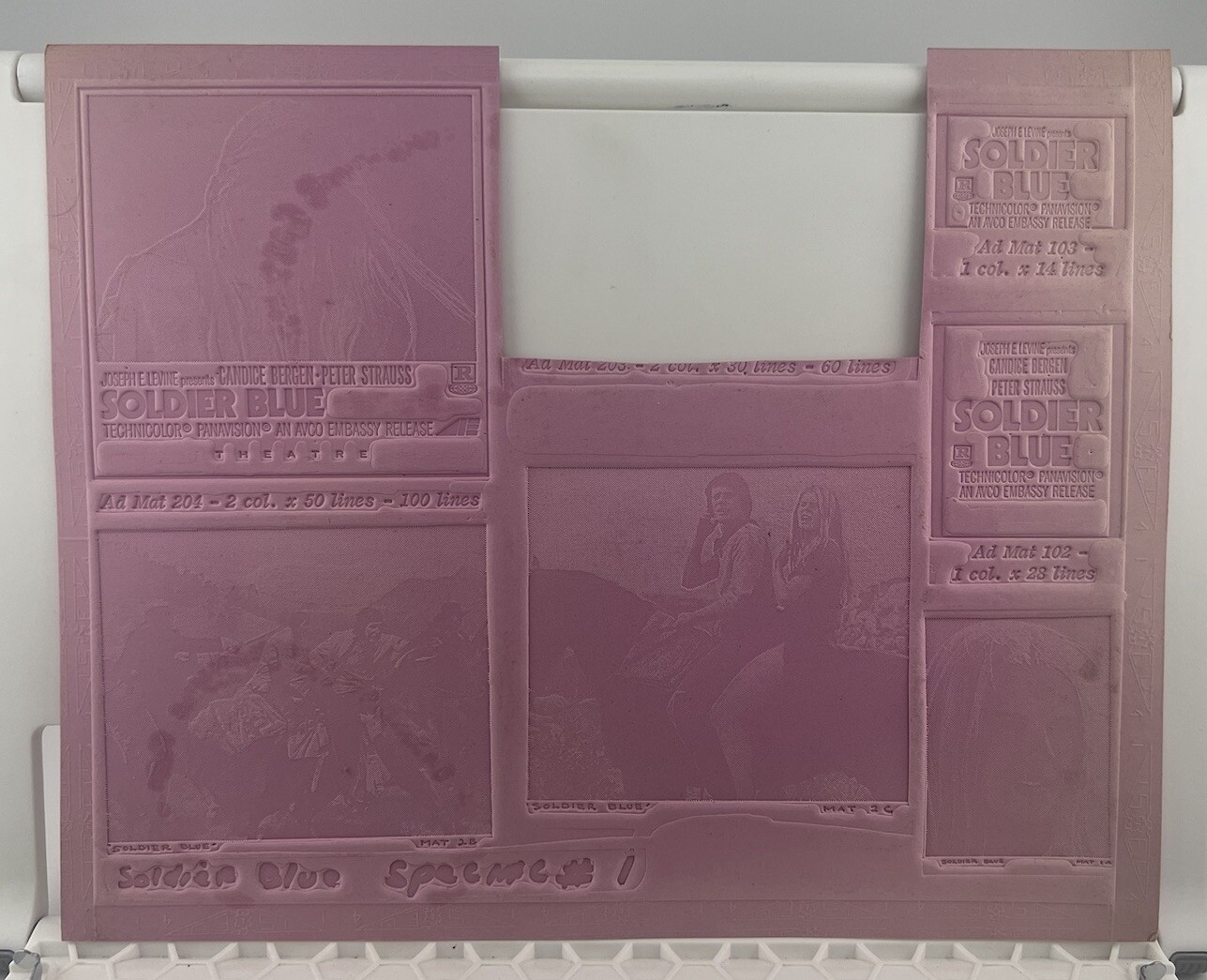 Vintage Soldier Blue Movie Printing Mold / Flong For Newspaper Ads