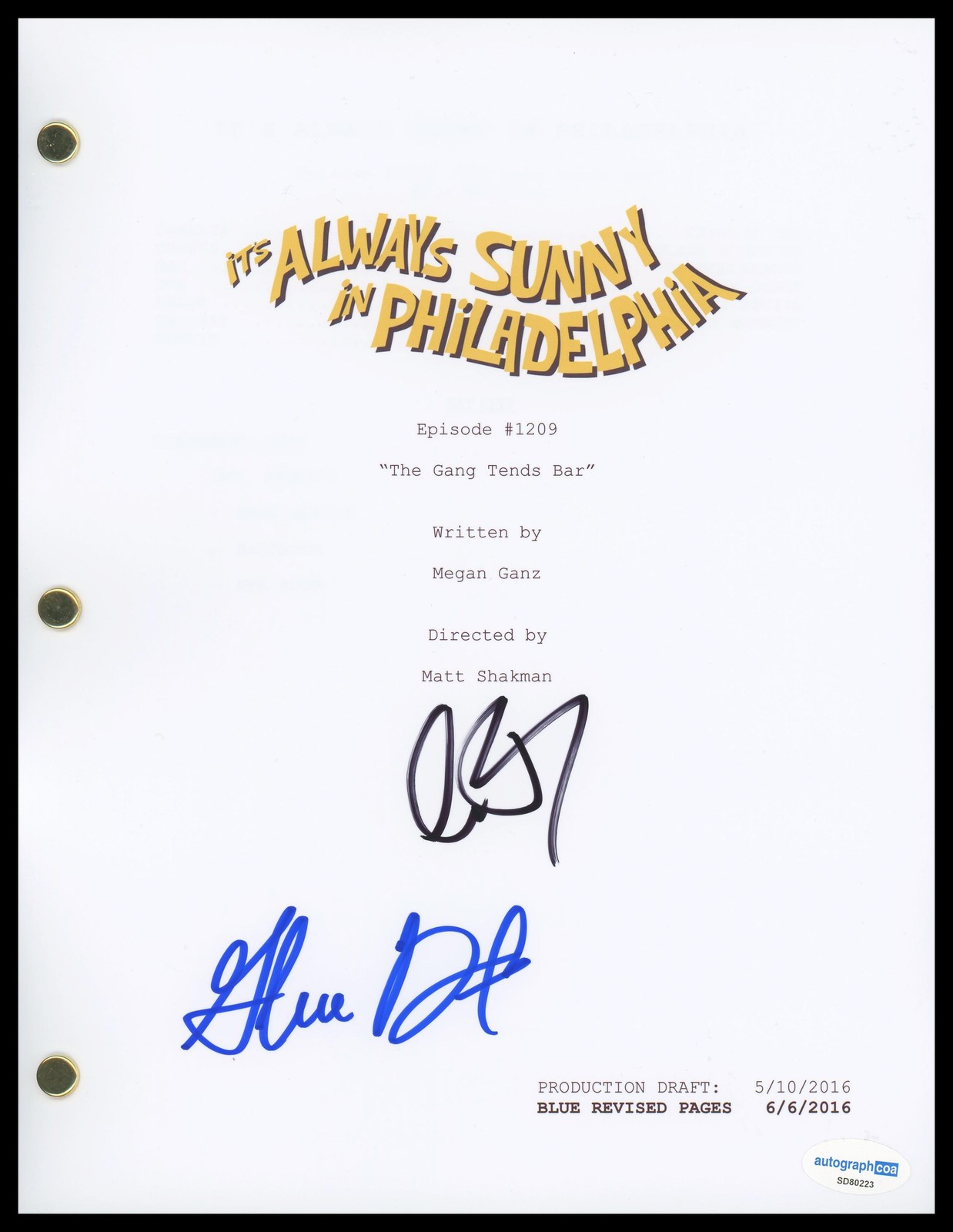Charlie Day & Glenn Howerton “It’s Always Sunny in Philadelphia” SIGNED Script O
